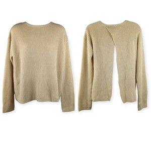 NASTYGAL Open Back Beige Sweater Chunky Knit Oversized Long Sleeve Tan S